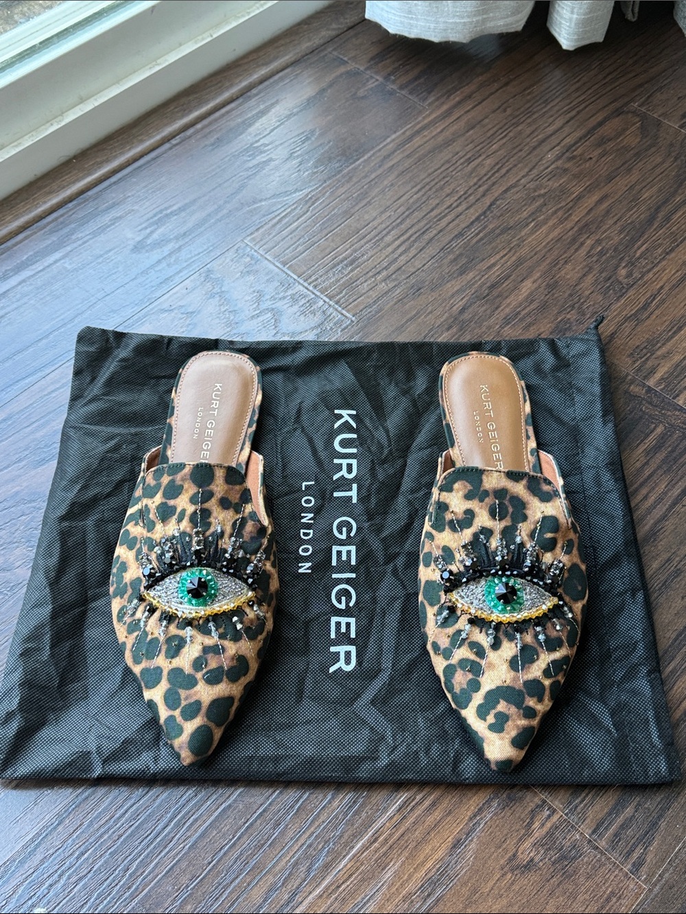 Kurt Geiger Leopard Print Beaded Eye Mules - Brown/Black/Green
